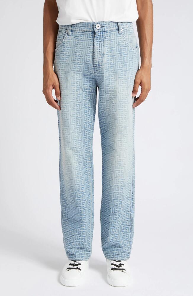 Balmain Jacquard Monogram Straight Leg Jeans in 6Ff - Blue Cover