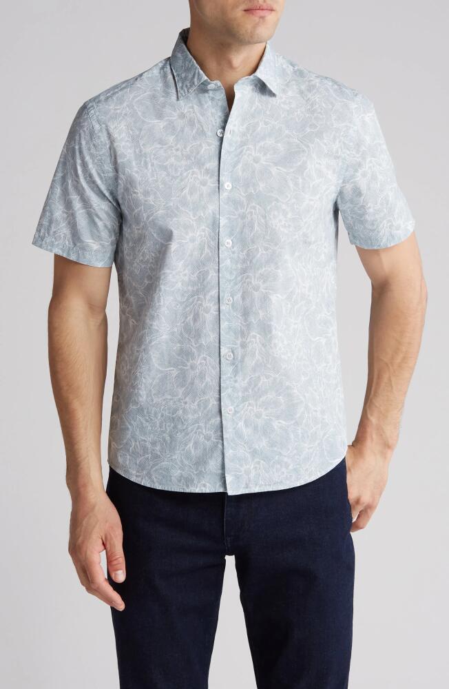 Robert Barakett Faraday Floral Short Sleeve Button-Up Shirt in Light Blue Cover