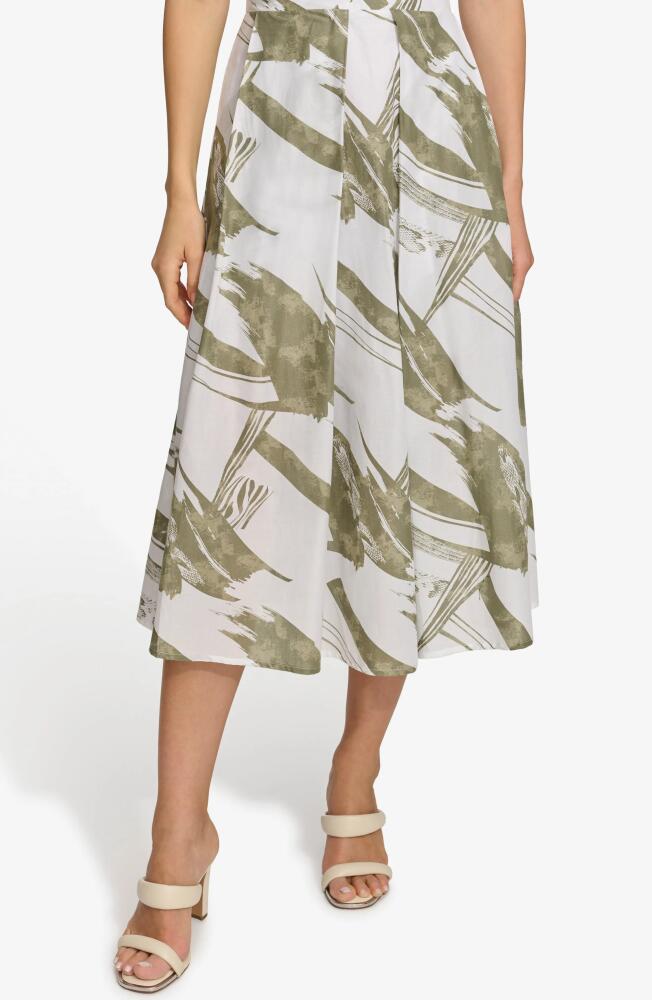 DKNY Print Pleated Voile Midi Skirt in Abs Brshstk/Lt Fat Cover