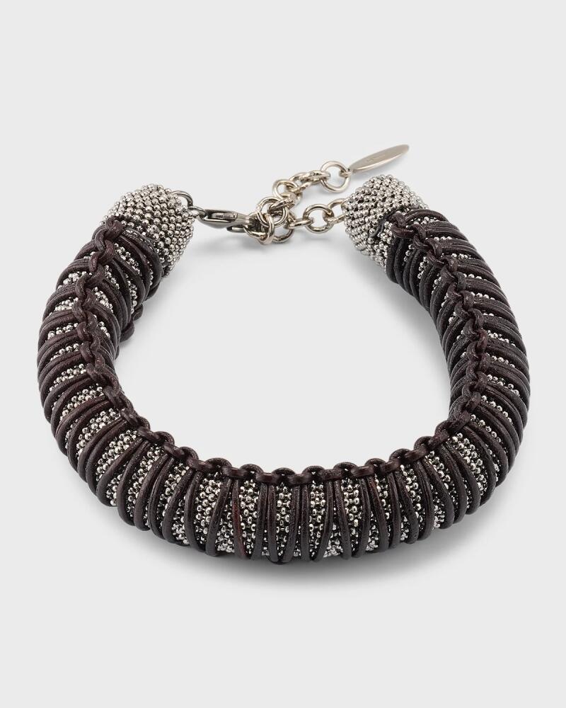 Brunello Cucinelli Tubular Monili Bracelet with Leather Braid Detail Cover