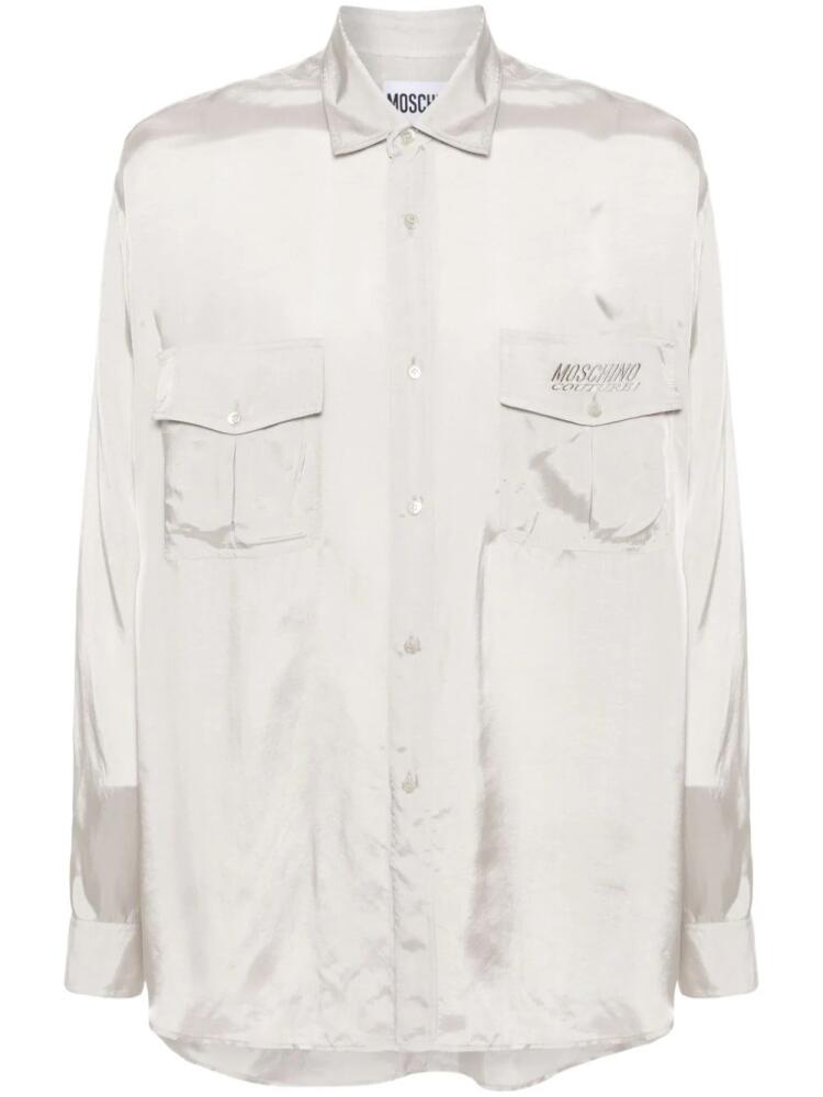 Moschino logo-embroidered satin-finish shirt - Grey Cover