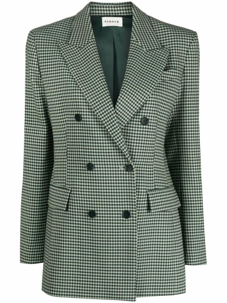 P.A.R.O.S.H. gingham-check double-breasted blazer - Green Cover