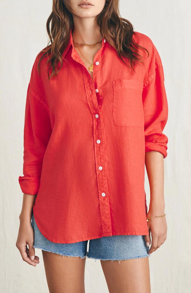 Faherty Laguna Relaxed Fit Linen Button-Up Shirt in Poppy Red Cover