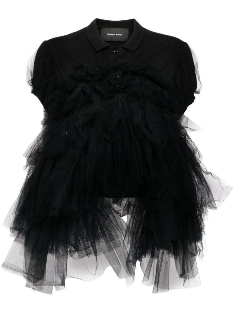 Simone Rocha tulle frill puff sleeve Polo shirt - Black Cover