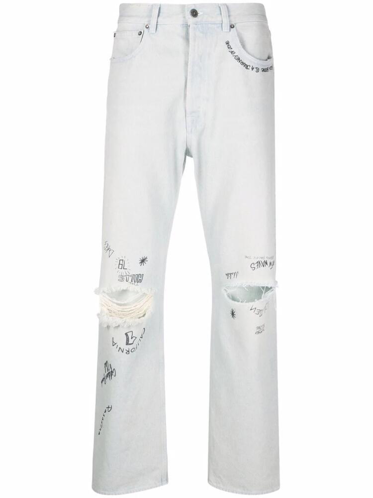 Golden Goose distressed-effect text-print straight-leg jeans - Blue Cover