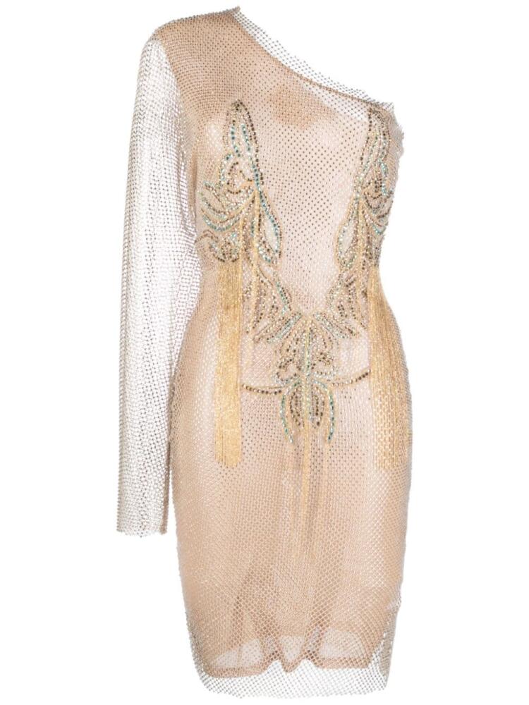 Genny mesh rhinestone-embellished dress - Gold Cover