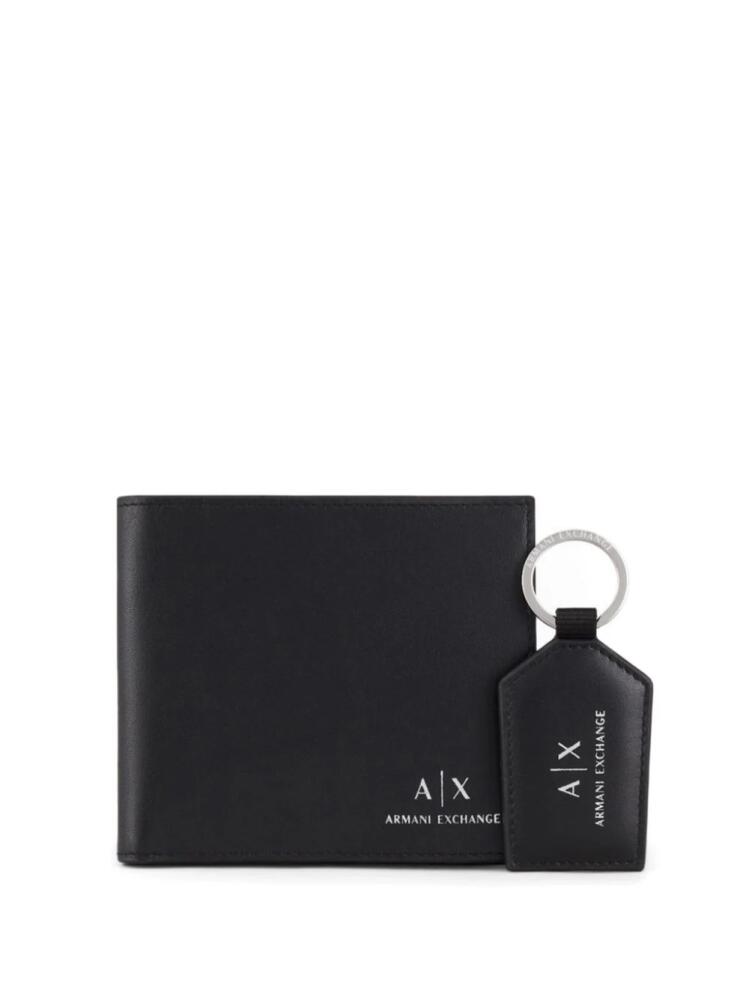 Armani Exchange logo-stamp wallet & keyring set - Black Cover