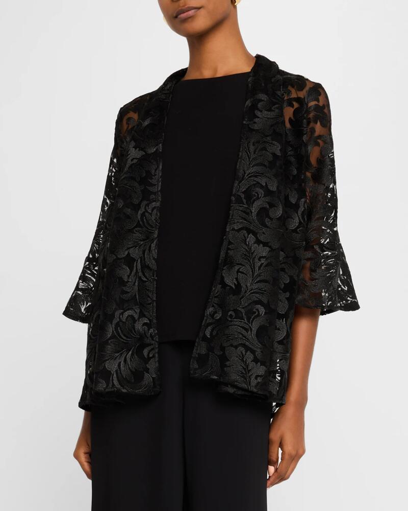 Caroline Rose Open-Front Embroidered Lace Jacket Cover