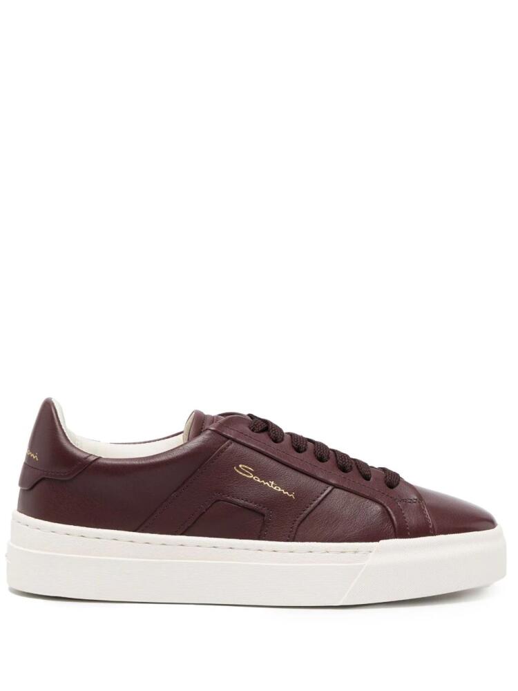 Santoni logo-print leather low-top sneakers - Red Cover