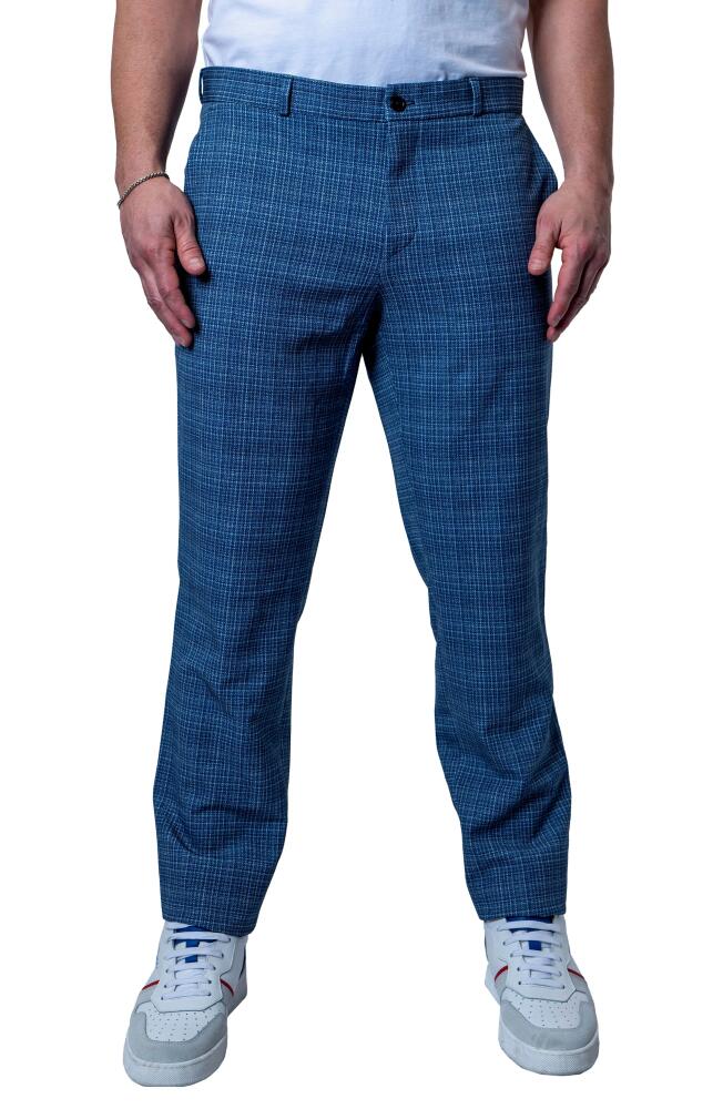 Maceoo Preppy Blue Plaid Stretch Flat Front Pants Cover