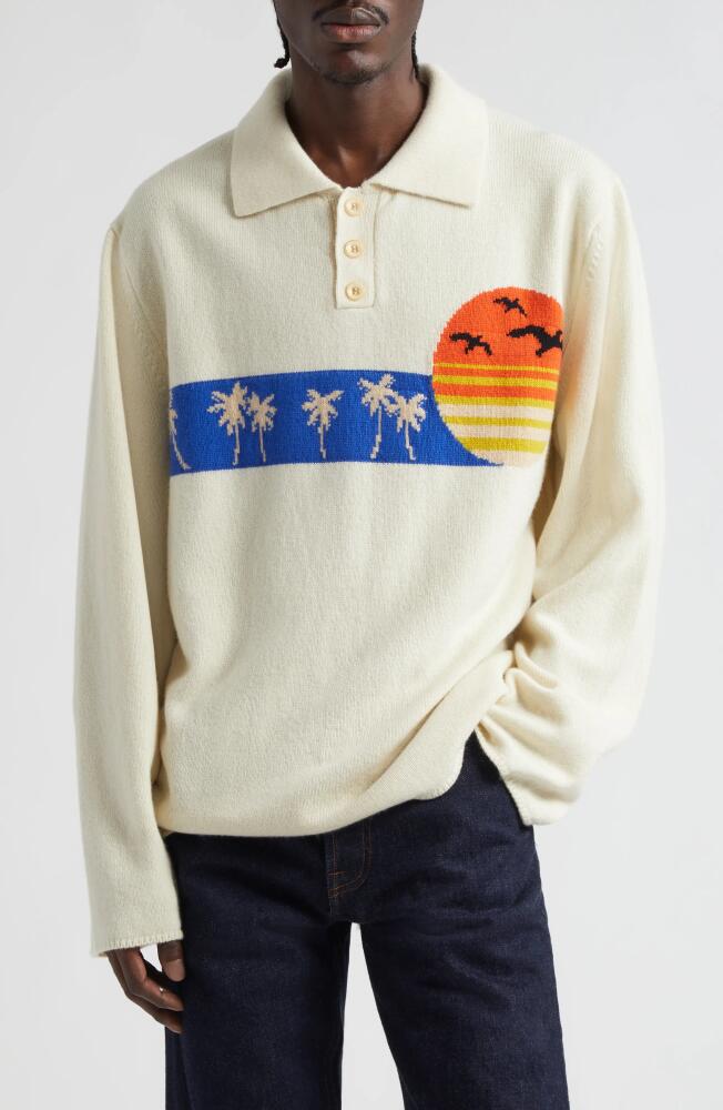 The Elder Statesman Sunset Intarsia Cashmere Polo Sweater in Ivory Cover