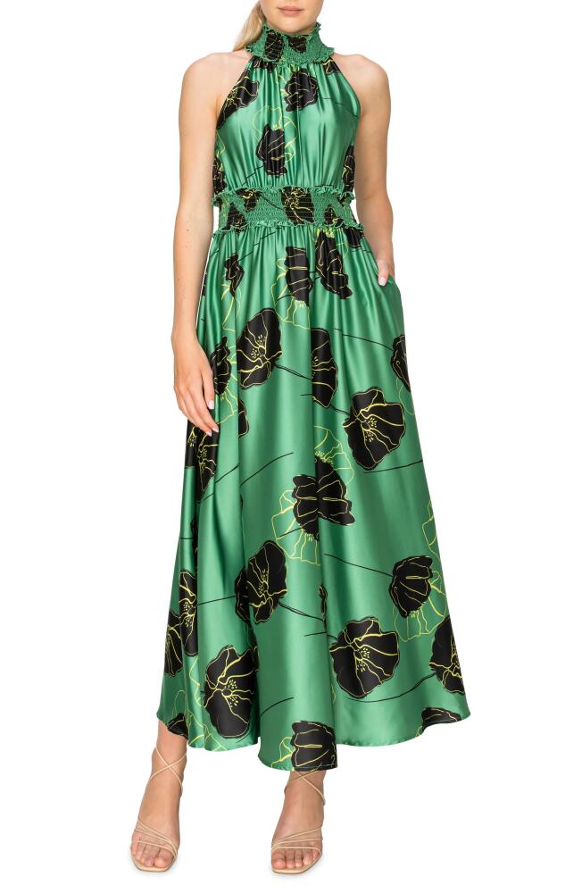 MELLODAY Floral Print Maxi Dress in Sage Black Floral Cover