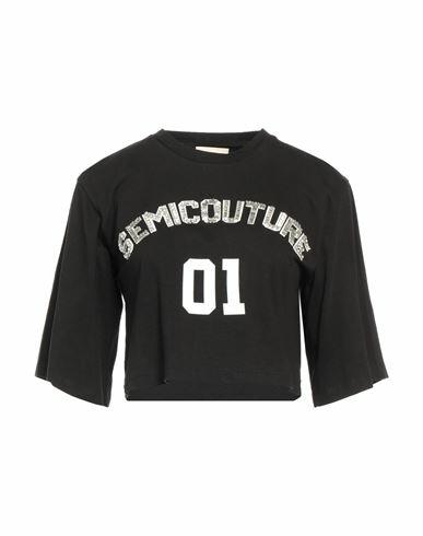 Semicouture Woman T-shirt Black Polyester Cover