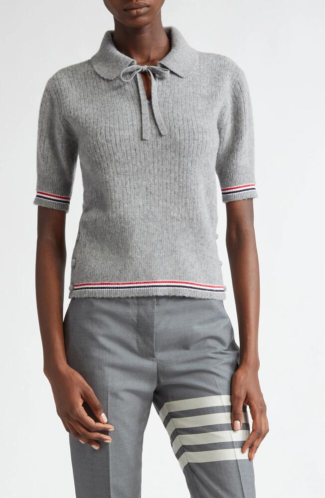 Thom Browne Tricolor Trim Wool Blend Polo Sweater in Light Grey Cover