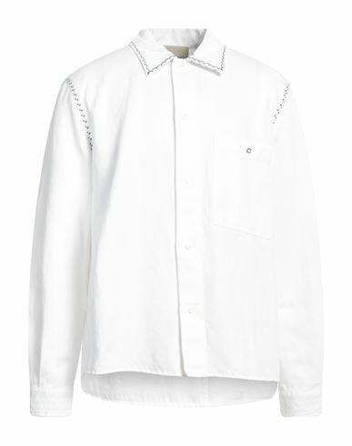 Nick Fouquet Man Denim shirt White Linen, Cotton Cover