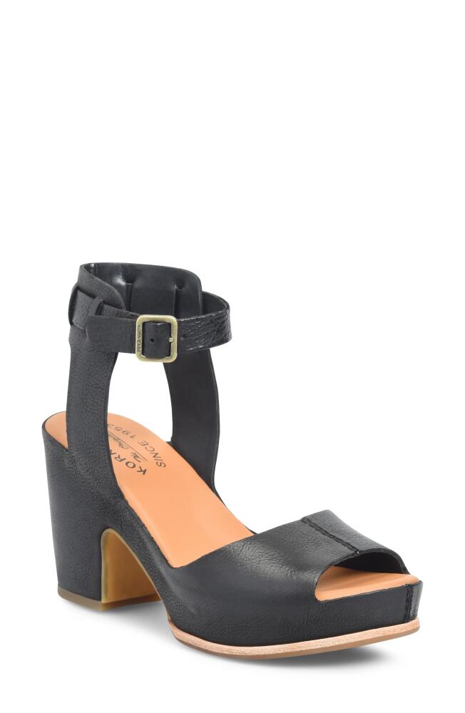 Kork-Ease Stasia Ankle Strap Platform Sandal in Black Leather Cover