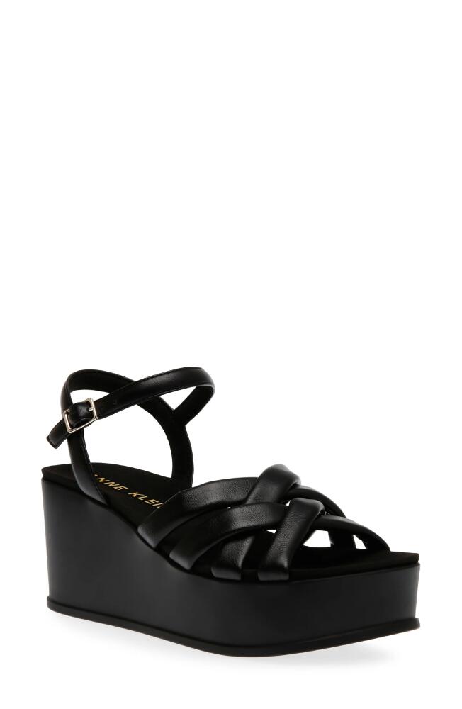 Anne Klein Valencia Platform Wedge Sandal in Black Smooth Cover