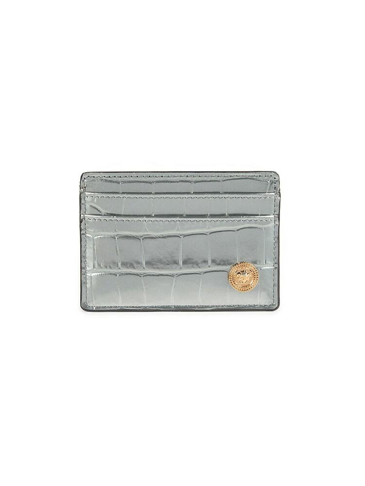 Versace Men's Croc-Embossed Leather Cardholder - Silver Cover