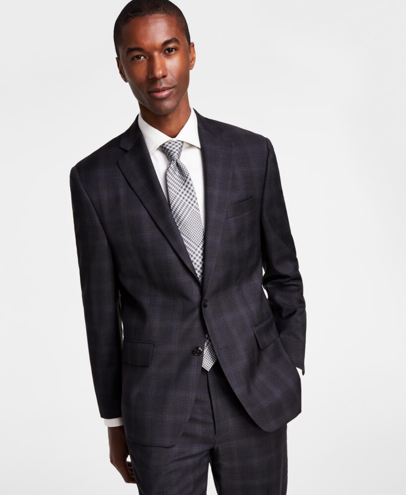 Michael Kors Men's Classic-Fit Wool-Blend Stretch Suit Separate Jacket - Charcoal/brown Plaid Cover