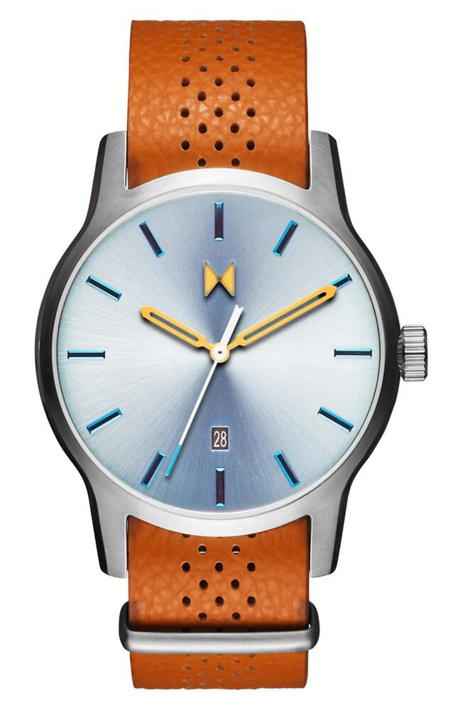 MVMT Classic II Leather Strap Watch, 44mm in Blue/Brown Cover