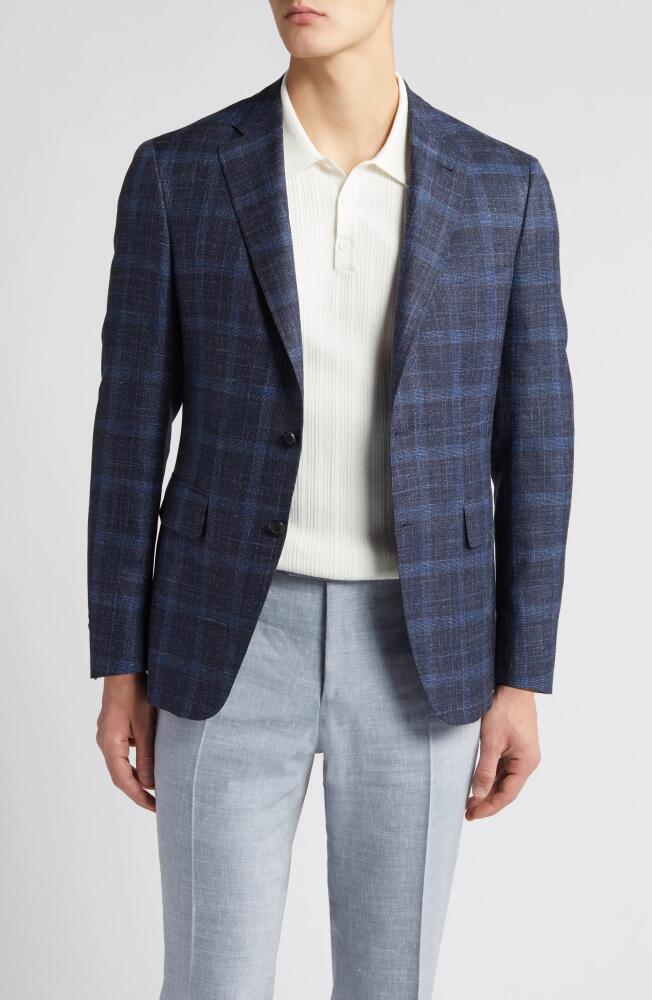 Canali Kei Trim Fit Plaid Wool & Silk Blend Sport Coat in Blue Cover