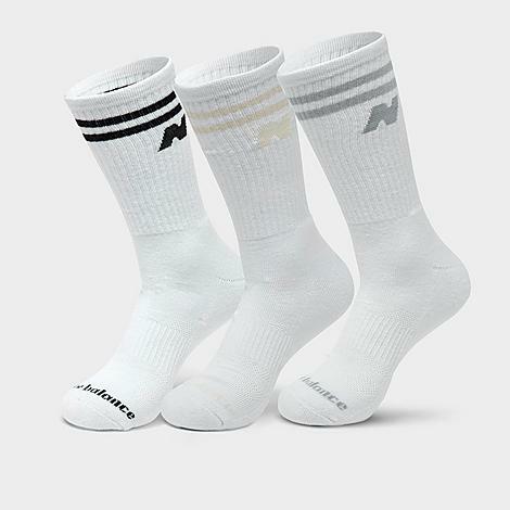 New Balance Varsity Stripe Crew Socks (3-Pack) in White/White Cover