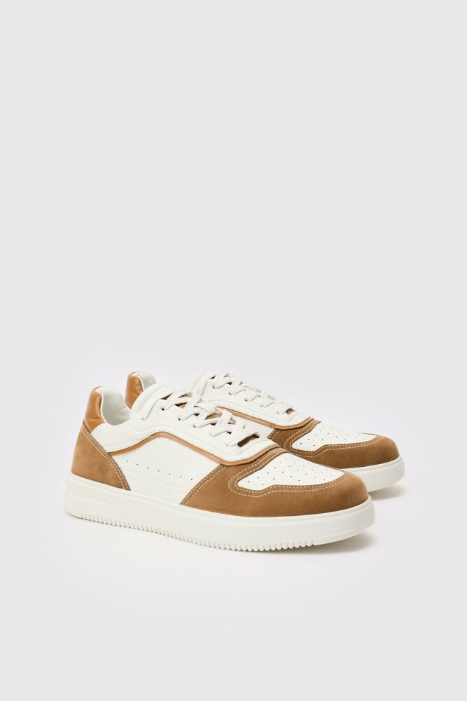 boohoo Mens Suede Contrast Panel Sneakers In Tan - Brown Cover