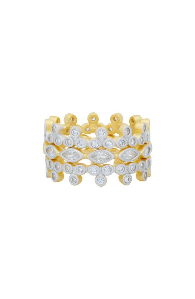 FREIDA ROTHMAN Blossoming Brilliance Set of 3 Stackable Rings in Gold And Silver Cover