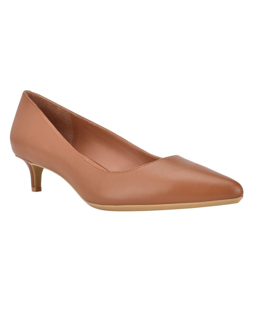 Calvin Klein Women's Gabrianna Pointed Toe Kitten Heel Pumps - Cognac Leather Cover