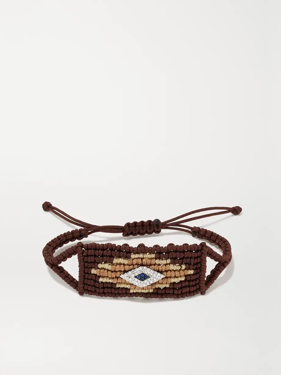 Diane Kordas - Evil Eye Woven Cord And 14-karat White Gold Diamond And Sapphire Bracelet - Brown Cover