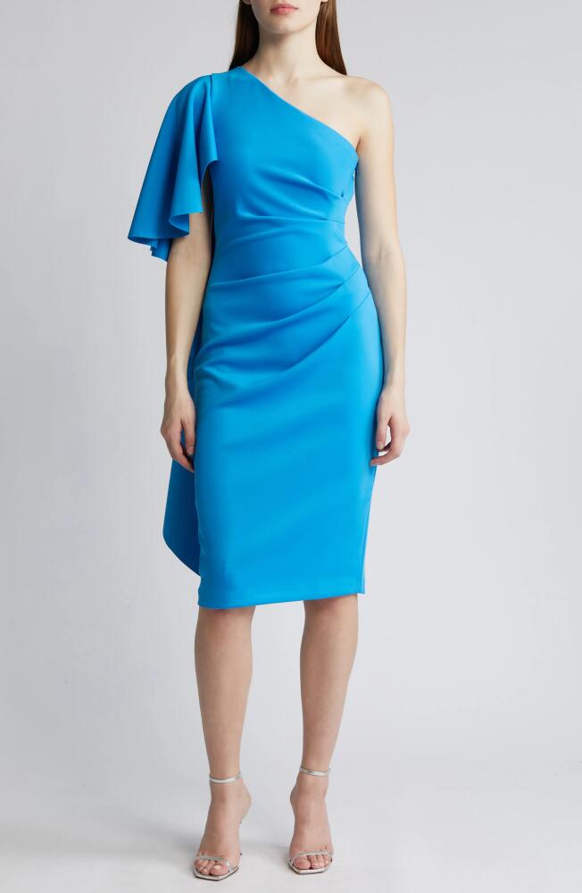 Black Halo Odella One-Shoulder Sheath Cocktail Dress in Cerulean Blue Cover