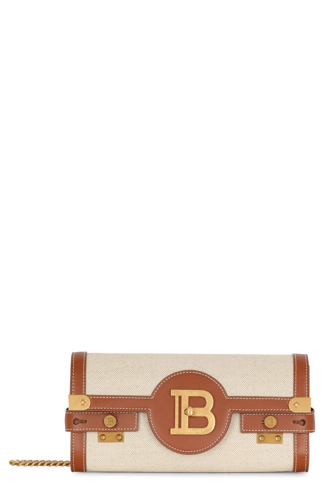 Balmain B-Buzz 23 Canvas & Leather Clutch in Gem Natural/Brown Cover