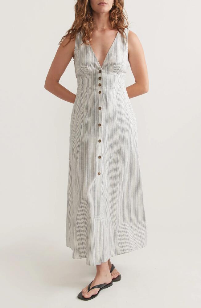 Marine Layer Camila Stripe Sleeveless Hemp Blend Maxi Dress in Denim/White Stripe Cover