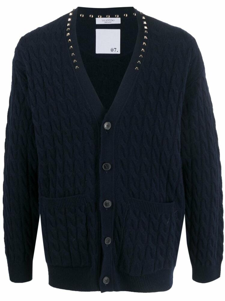 Valentino Garavani Rockstud-embellished cable-knit cardigan - Blue Cover