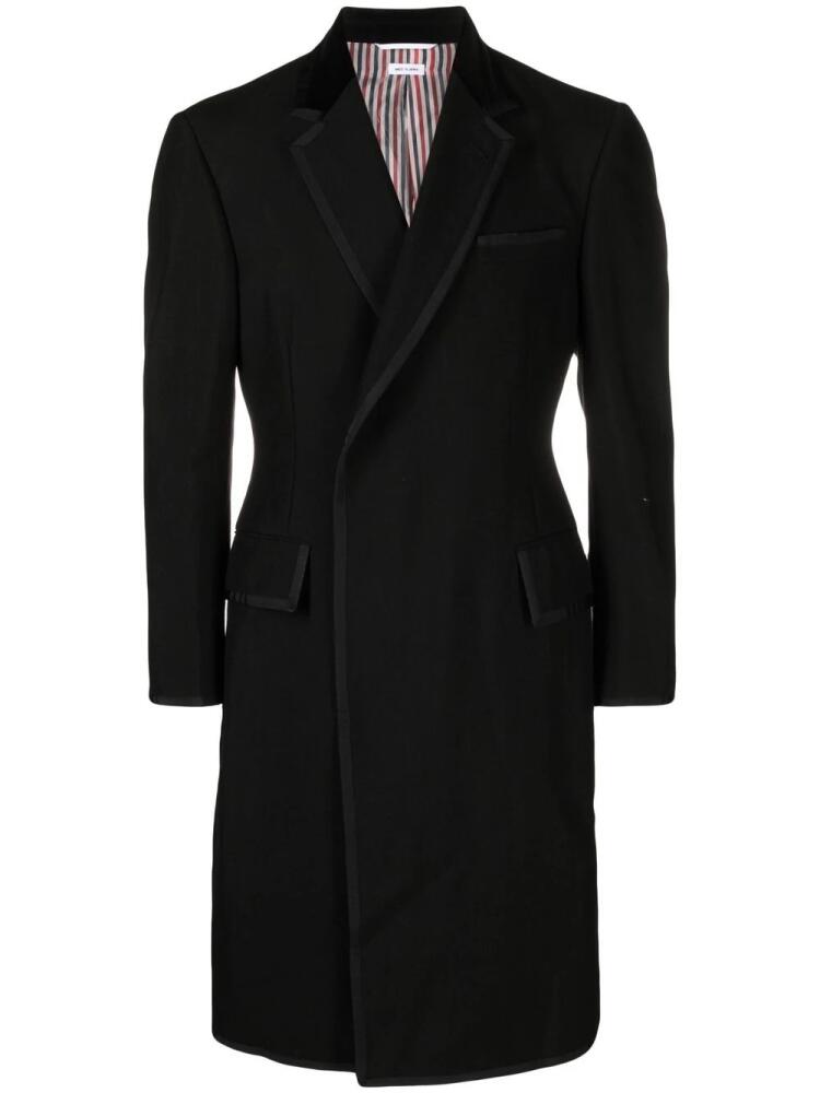 Thom Browne long grosgrain ribbon-trim coat - Black Cover