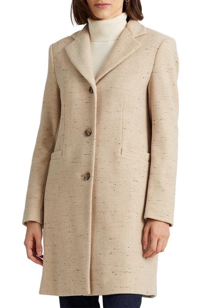 Lauren Ralph Lauren Reefer Wool Blend Coat in Cream/Beige Cover