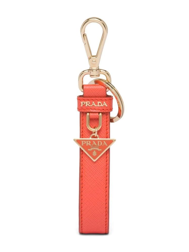 Prada triangle-logo leather keychain - Orange Cover