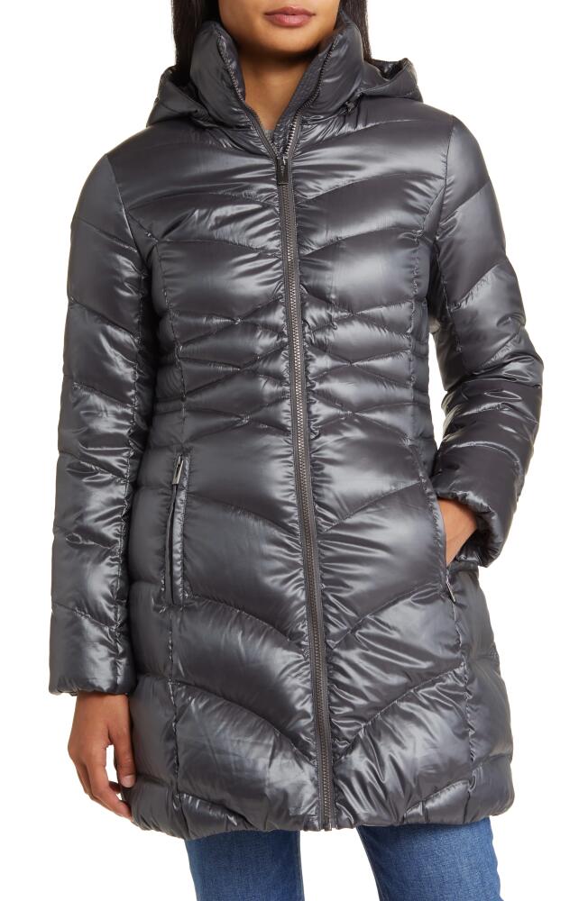 Via Spiga Quilted Puffer Jacket with Removable Hood in Steel Cover