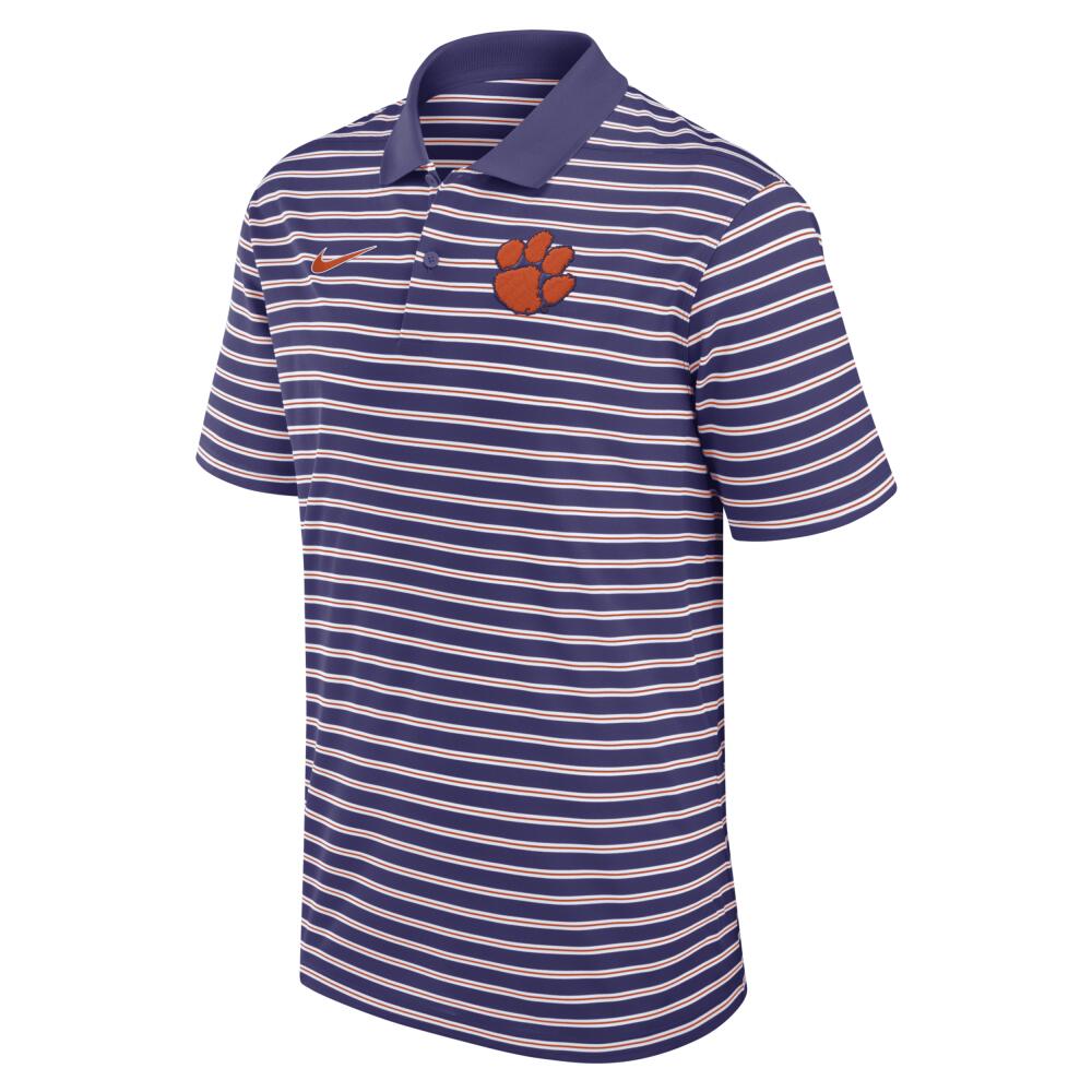 Clemson Tigers Primetime Victory Striped Nike Men's Dri-FIT College Polo in Purple Cover