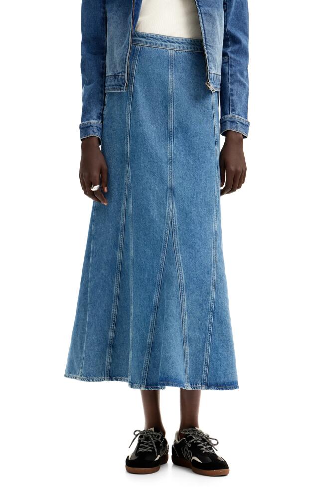 Desigual Fal Gaga Paneled Flared Denim Midi Skirt in Blue Cover