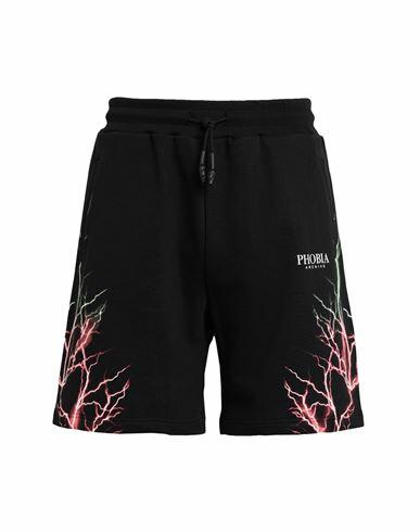 Phobia Archive Black Shorts With Red And Green Lightning Man Shorts & Bermuda Shorts Black Cotton Cover