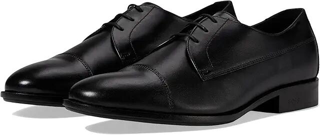 BOSS Colby Smooth Leather Derby Dress Shoes (Black Storm) Men's Lace Up Wing Tip Shoes Cover