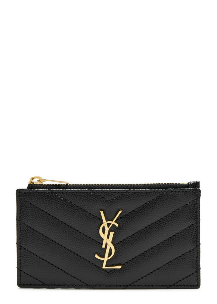 Saint Laurent Logo Quilted Leather Card Holder - Black Cover