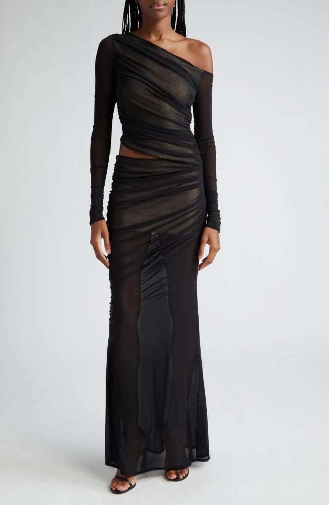 Retrofête Aura Sequin Detail One-Shoulder Gown in Black/Nude Cover