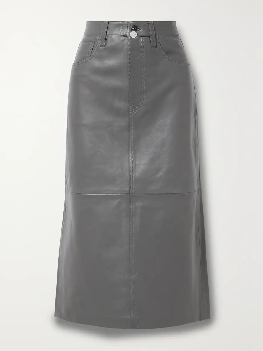 GOLDSIGN - The Low Slung Leather Midi Skirt - Gray Cover