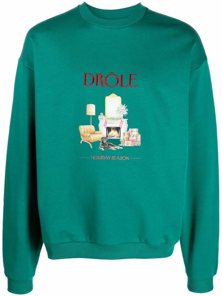 Drôle De Monsieur logo-embroidered sweatshirt - Green Cover