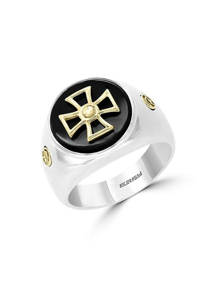 Effy Men's Sterling Silver, 18K Yellow Gold & Onyx Signet Ring Cover