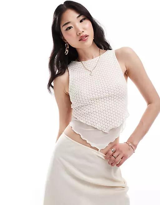 Bershka crochet handkerchief hem top in white Cover