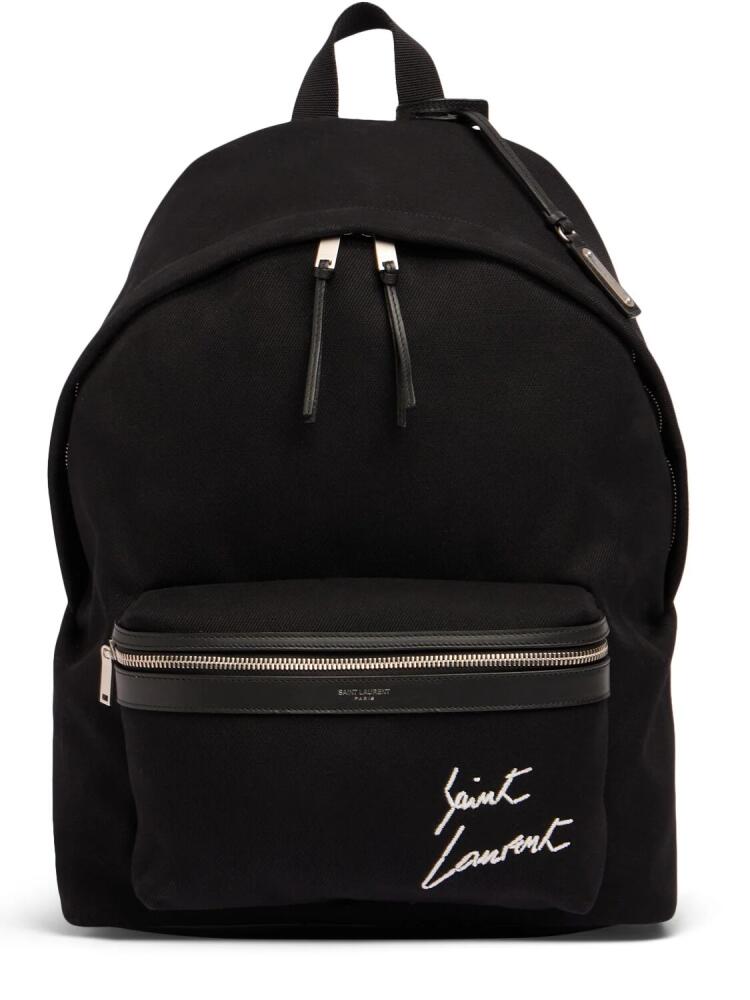 SAINT LAURENT Embroidered Detail Canvas Backpack Cover