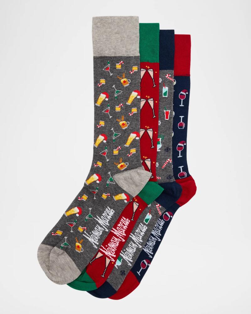 Neiman Marcus Men's Holiday Drinks 4-Pack Crew Socks Cover